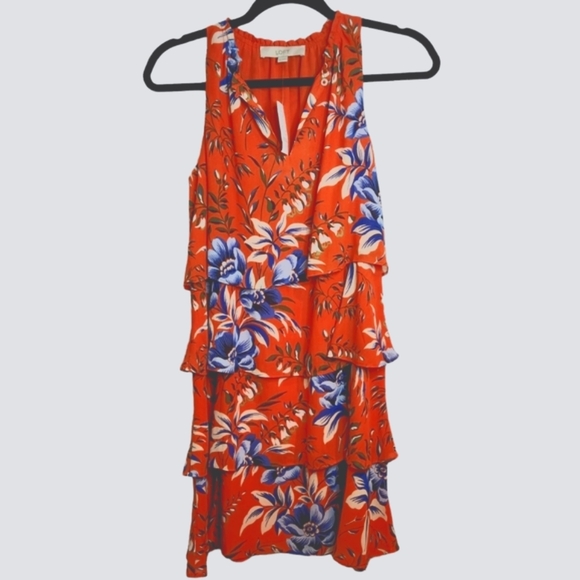 ANN TAYLOR LOFT NWT Petite Dress  Orange & Blue Floral Tiered Ruffle Key… - Picture 2 of 9